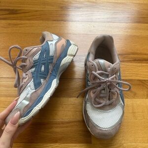 Asics dusty pink and blue sneakers